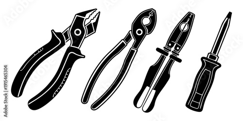 A collection of various types of pliers and cutting tools Vector