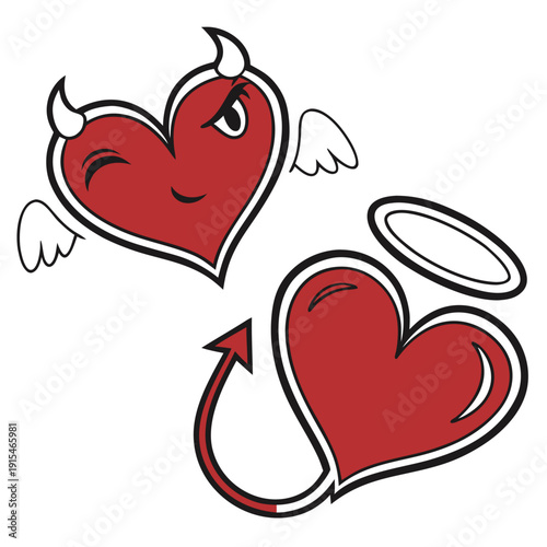 Devil and Angel Heart Cartoon Symbol Vector Set