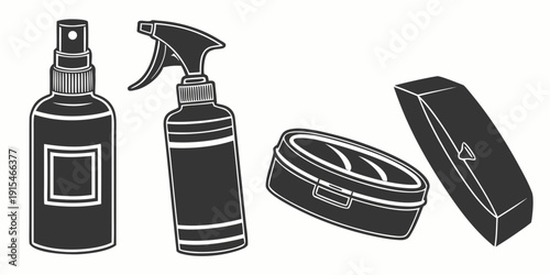 Assorted cleaning products and tools arranged on a flat surface Vector