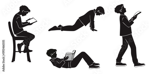 Illustrations of people in various positions while using a smartphone Vector
