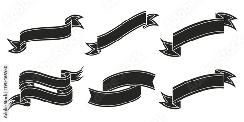 A collection of elegant and ornate banner designs with decorative ribbons and flourishes. Vector