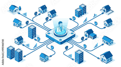 Isometric Cloud Security and Email Automation: Robotic Arms Filtering Data on Conveyor Belt