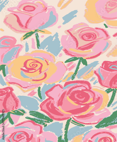 Big flowers pattern, upscale floral pattern. graphical textures floral, trendy colors pattern , flowers background with leaves. vector illustration.