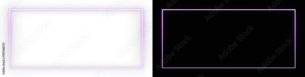 Fototapeta premium Purple neon rectangular frame with jagged corners, glowing outline border on transparent background overlay 