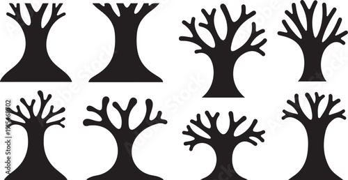 Black tree silhouettes on white background illustration