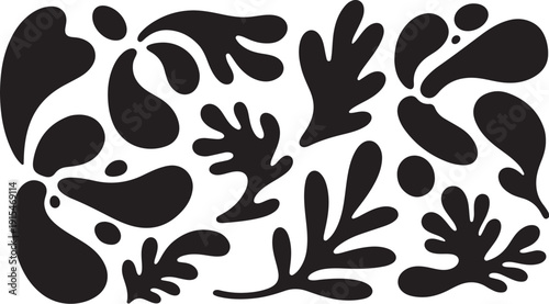 Abstract Black Floral Shapes on White Background