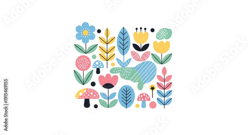 Colorful Floral Illustration with Bird.