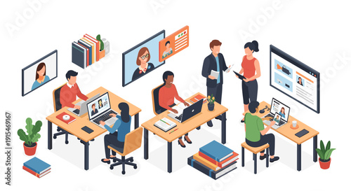 A serene office corner with books and a plant, evoking calmness and productivity ideal for workspaces.