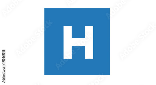 Blue Square with White Letter H Symbol.