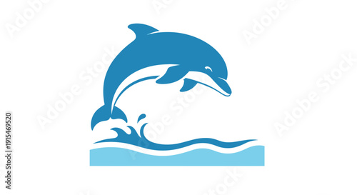 Blue Dolphin Leaping Gracefully Over Stylized Ocean Waves.
