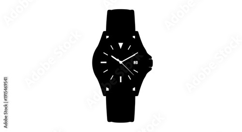 Black Wristwatch with White Hands and Markers.