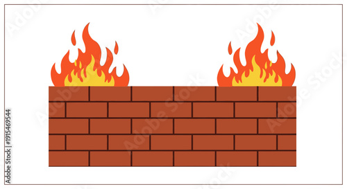 Brick Wall With Flames On Top.