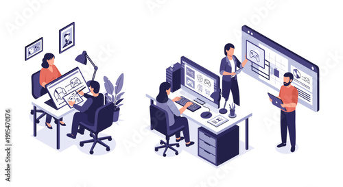 A focused professional working at their desk, ideal for business themes and productivity content.