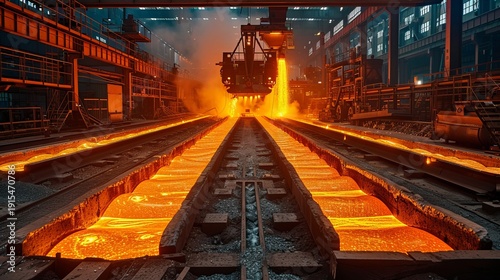 Molten steel pouring in metallurgical industry plant