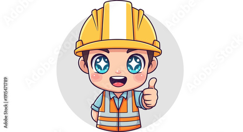 Construction worker emoji with thumbs up and hard hat, celebrating successful project completion