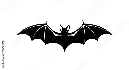 Black Silhouette of a Bat with Wings Spread Wide.