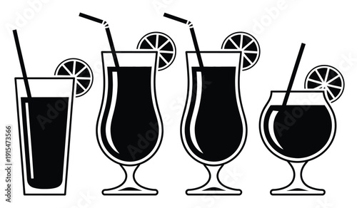 Cocktail Glasses with Straws and Citrus Vector Illustration