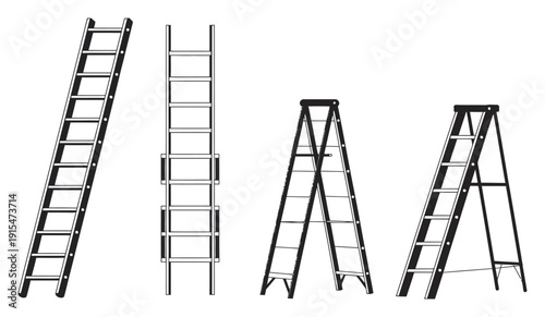 Schilderij op canvas Ladder Set Black Vector Illustration