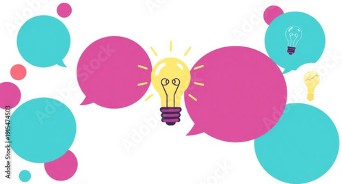 A vibrant vector illustration of colorful birthday balloons and an abstract background merges with a bright lightbulb icon to symbolize a creative spark and an innovative celebration of ideas