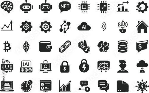 Comprehensive Web3 Blockchain and FinTech Glyph Icon Set