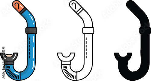 Snorkel silhouette & Outline and illustration set isolated on transparent background