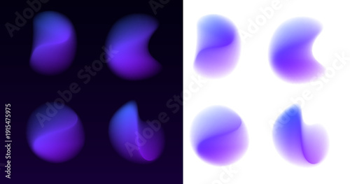 Floating liquid gradient orbs with layered forms, drifting drops, and aurora shimmer highlights. vector
