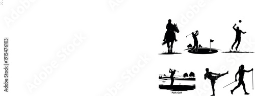 Black silhouette illustrations of various sports and activities