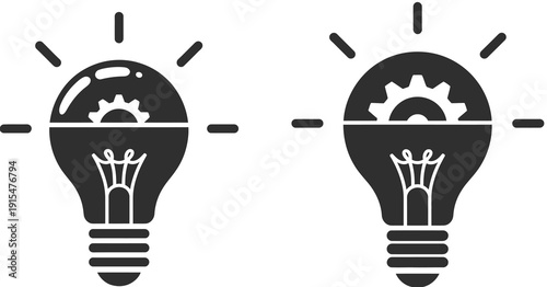 Business Mechanic Idea Gear Silhouette Light Bulb, Creative Innovation Concept with Cogwheel Inside Lamp Symbol for Engineering, Strategy, Problem Solving, and Startup Branding.