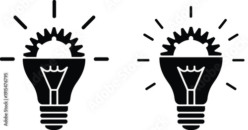 Business Idea Light Bulb with Gear Silhouette, Mechanical Innovation Concept Symbol Representing Strategy, Engineering Solutions, Creative Thinking, and Technical Development in Vector Illustration.