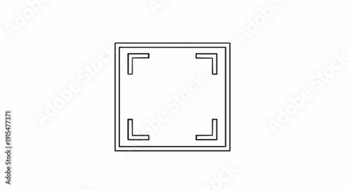 Minimalist line art illustration portraying a square frame with inward-pointing corner markers, representing a focal point, selected region, or full-screen user interface element