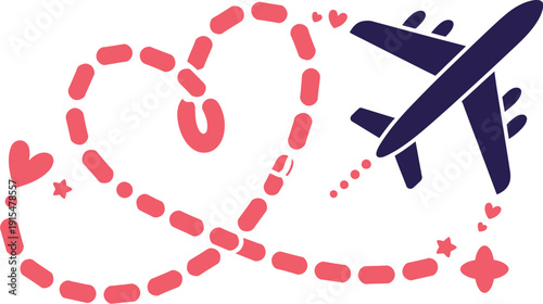 A stylized illustration of an airplane flying in a heart-shaped path