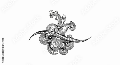 Abstract swirling linework in black and white, resembling smoke or water