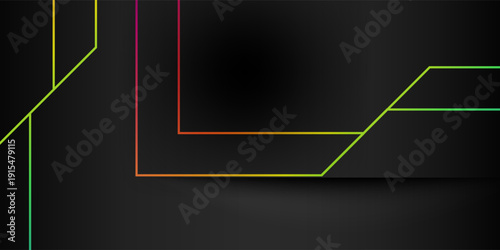 Dark Abstract Background with Neon Gradient Line Frame and Modern Geometric Shape. Modern Trendy design in Vector EPS 10
