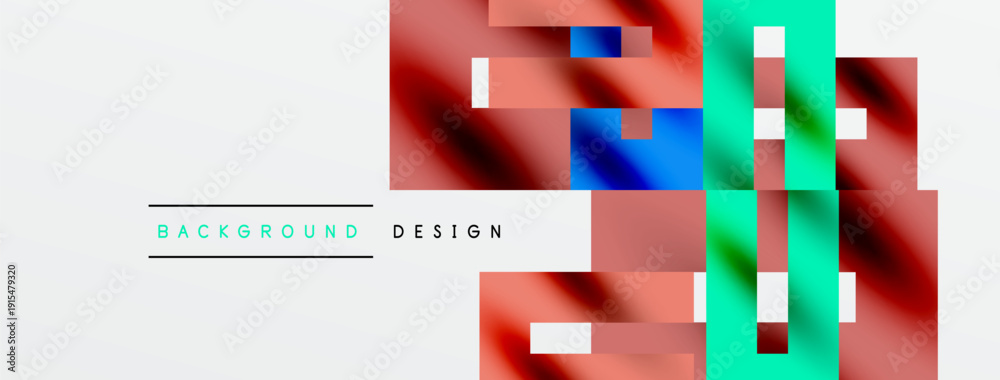 Obraz premium Abstract geometric design. Overlapping rectangles create vibrant color blocks. Minimalist style with text elements present. Modern visual composition.