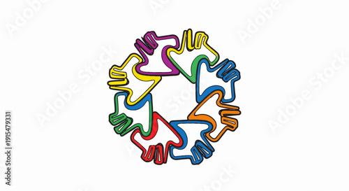 Abstract circular design with interconnected, colorful, abstract shapes forming a star