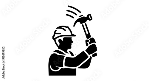 Construction Worker Hammering with Force.