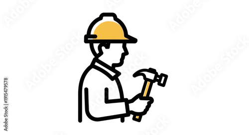 Construction Worker Holding Hammer Icon.