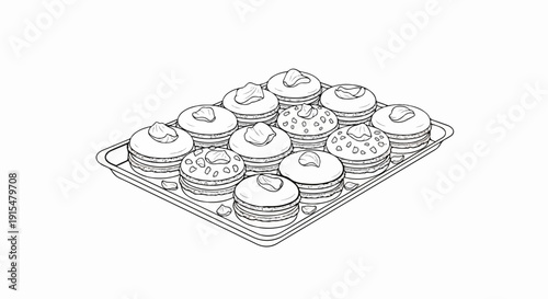 A tray of delicious, artistic, hand-drawn cookies with various toppings and cream