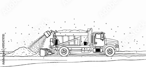 A truck spreads grit on a snowy road