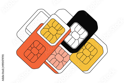 Colorful collection of assorted SIM cards for mobile devices
