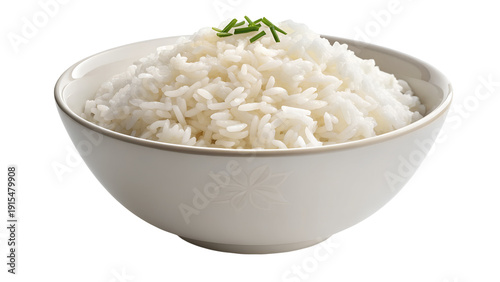 Steamed white rice in a bowl isolated on transparent background