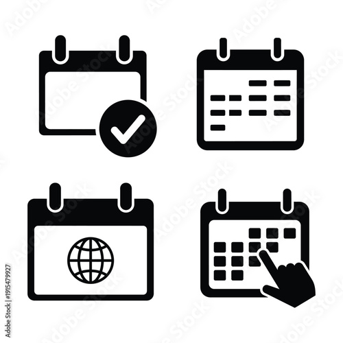 Four calendar icons representing different views and interactions