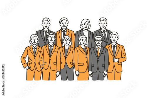 Diverse group of professionals posing together with serious expressions