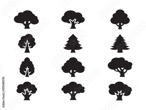 Beautiful nature tree silhouette with elegant forest landscape design