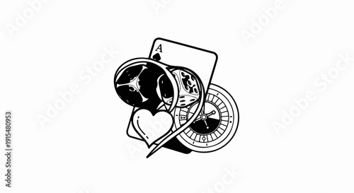 A stylized collage of casino elements on a white background