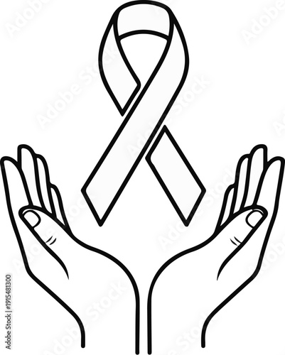 A symbolic ribbon held by two open hands
