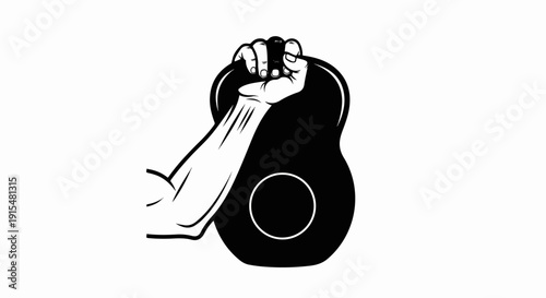 A strong arm grips a black kettlebell, symbolizing strength and fitness
