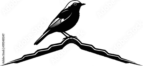 A stylized black bird perched on a wavy, segmented perch against a white background