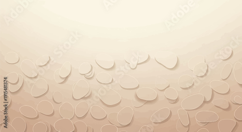 Abstract beige background with floating egg-shaped elements and subtle shadow effects