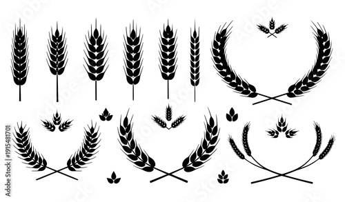Wheat symbol silhouettes agriculture vector set